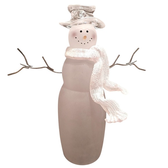 NWOT Darice Frosted Glass Snowman with Scarf and Hat with Christmas Tree Set - Picture 6 of 14